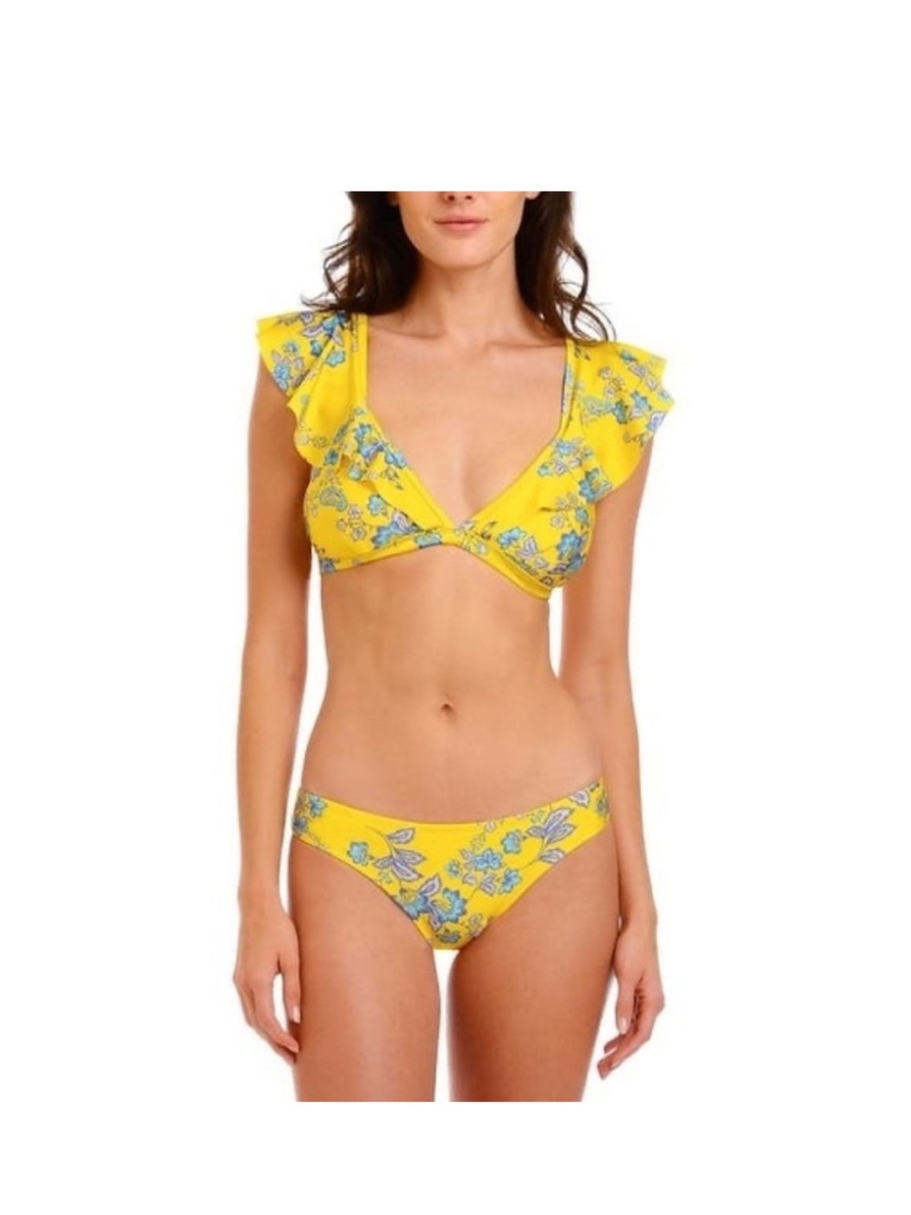 Sam Edelman Yellow Floral Ruffle Bikini Set - Women Swim